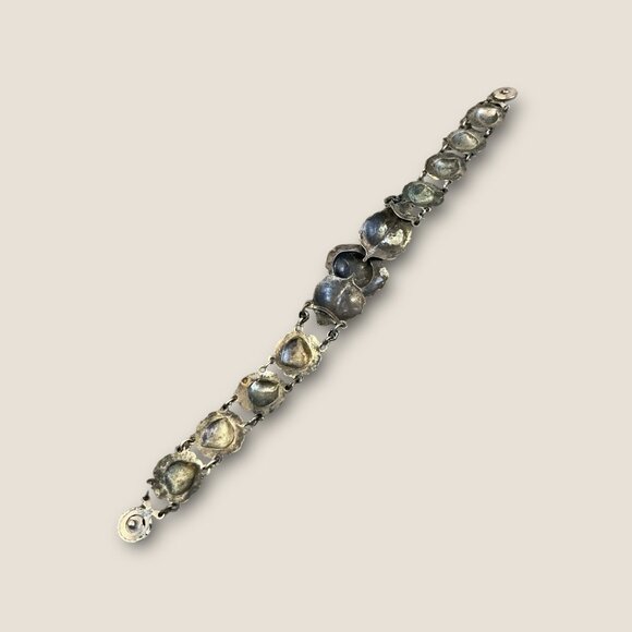 Antique Vintage Rose Relief Bracelet Silver Tone 8" Closure Elegant Floral Desig - Picture 9 of 11